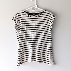 Jones New York Rolled Cap Sleeve Knit Textured Top Stripes Black White Large